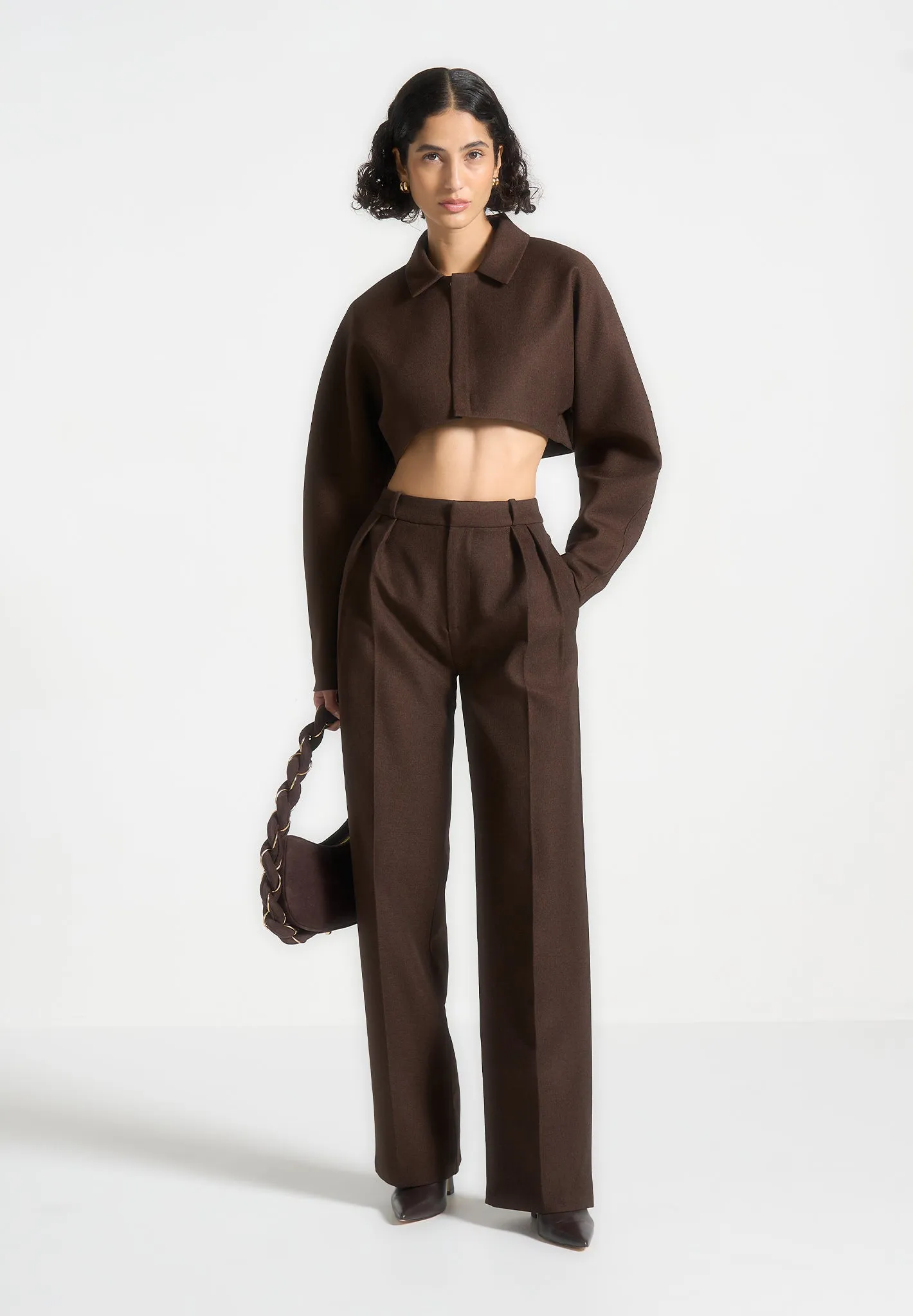 Tailored Super Cropped Jacket - Brown