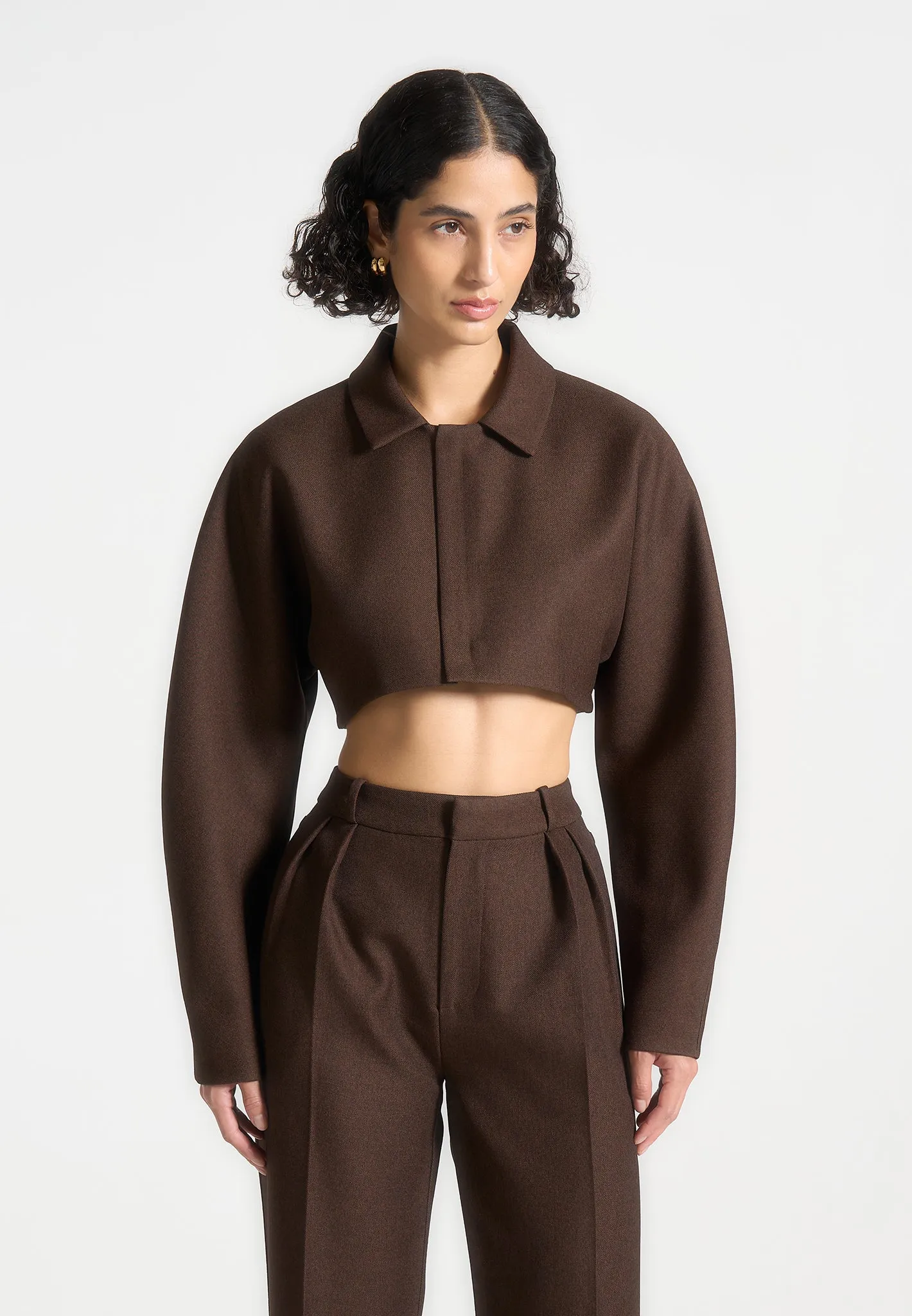 Tailored Super Cropped Jacket - Brown