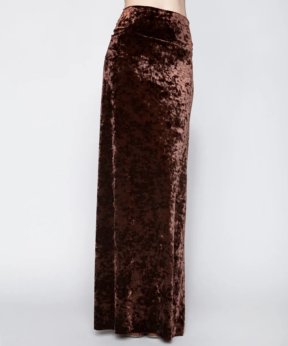 THE ARABELLA VELVET MAXI SKIRT IN CHESTNUT