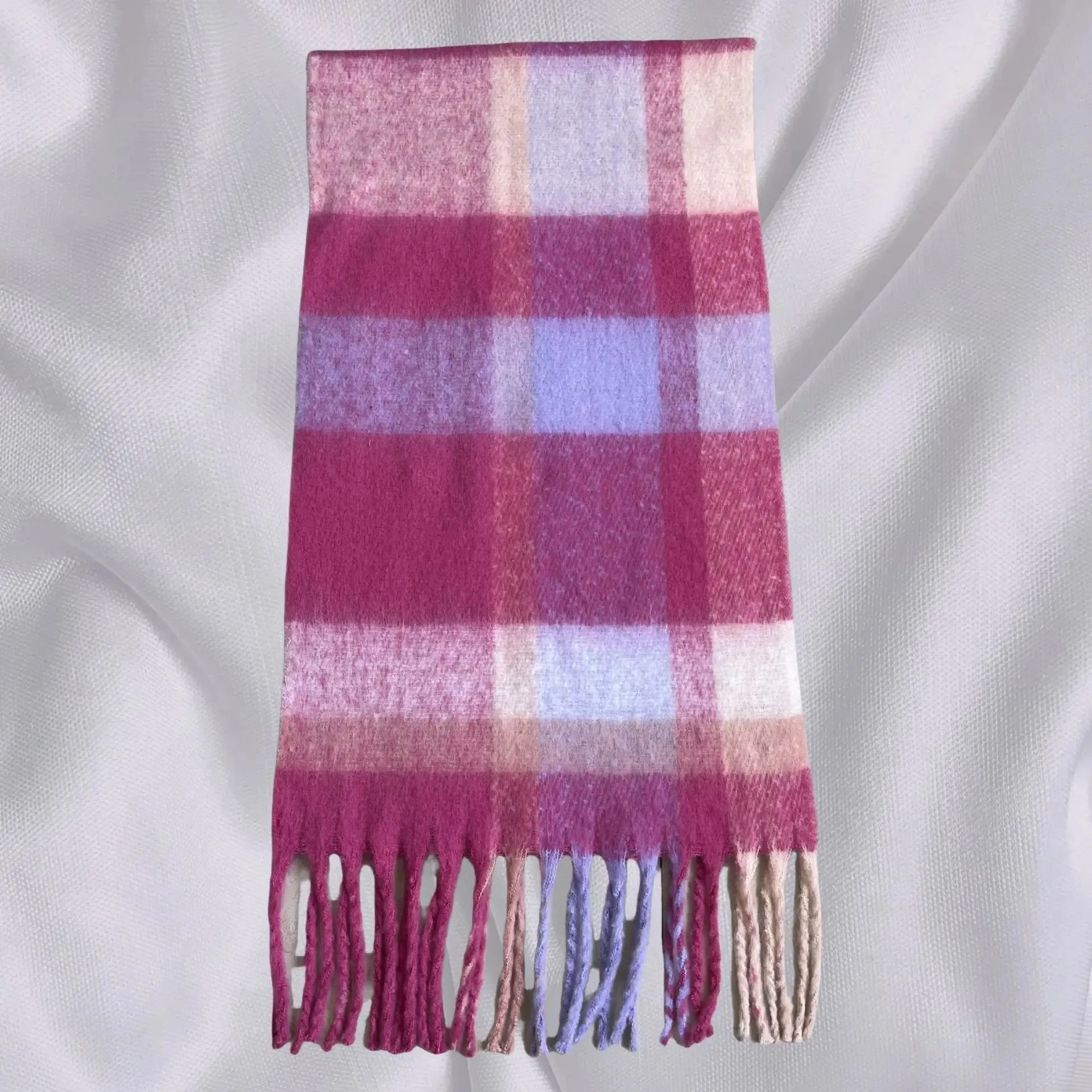 Thick Warm Tassel Contrast Color Scarf for Autumn/Winter