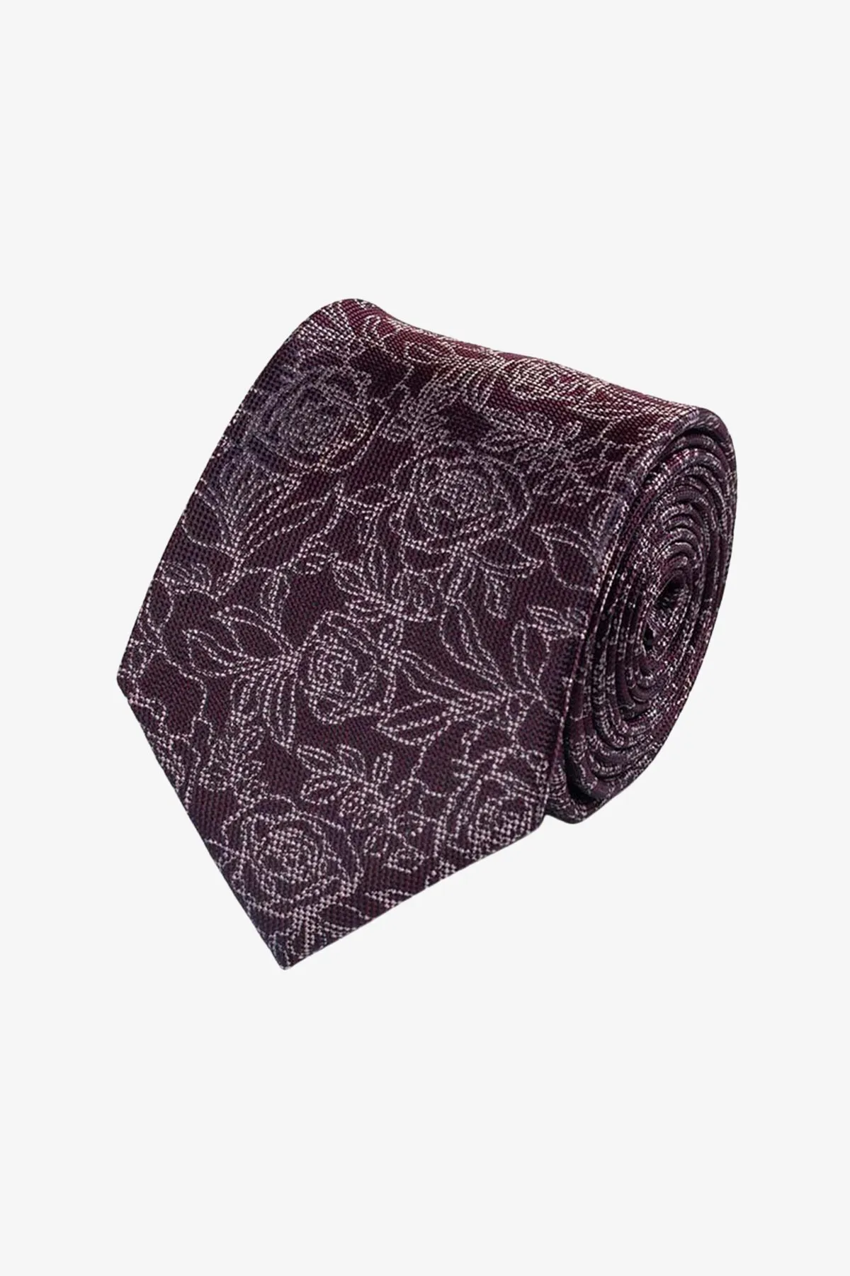 Tie - Silk red with floral stencil