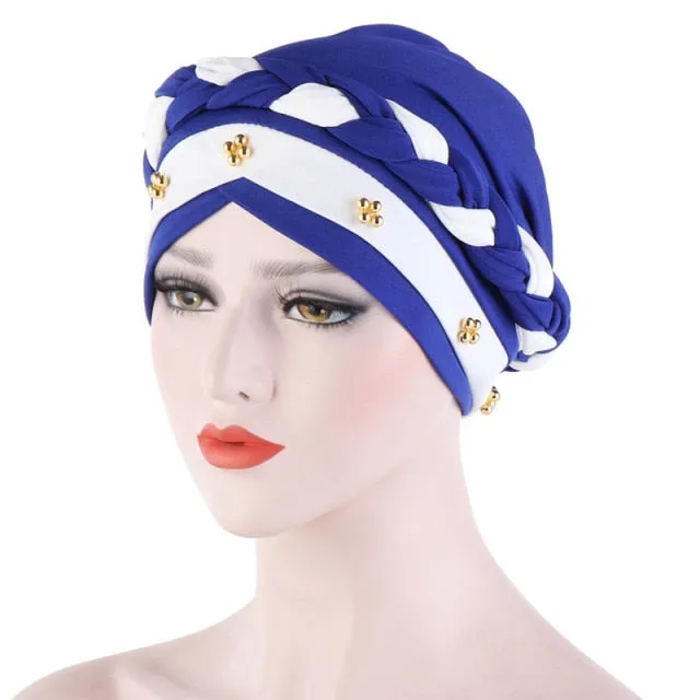 Two-Color Beaded Braid Hijab Caps Turbans