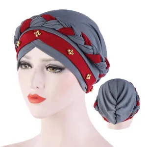 Two-Color Beaded Braid Hijab Caps Turbans