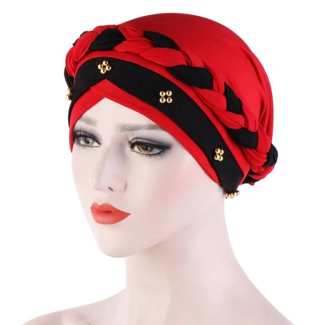 Two-Color Beaded Braid Hijab Caps Turbans