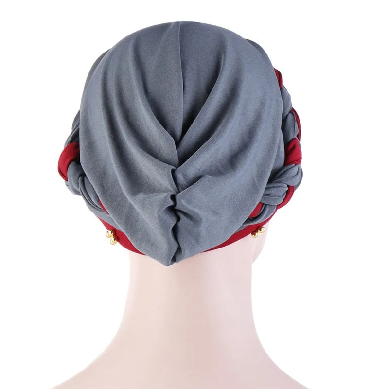 Two-Color Beaded Braid Hijab Caps Turbans