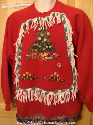 Ugly Christmas Tacky Sweatshirt Tree with Fringe (q41)