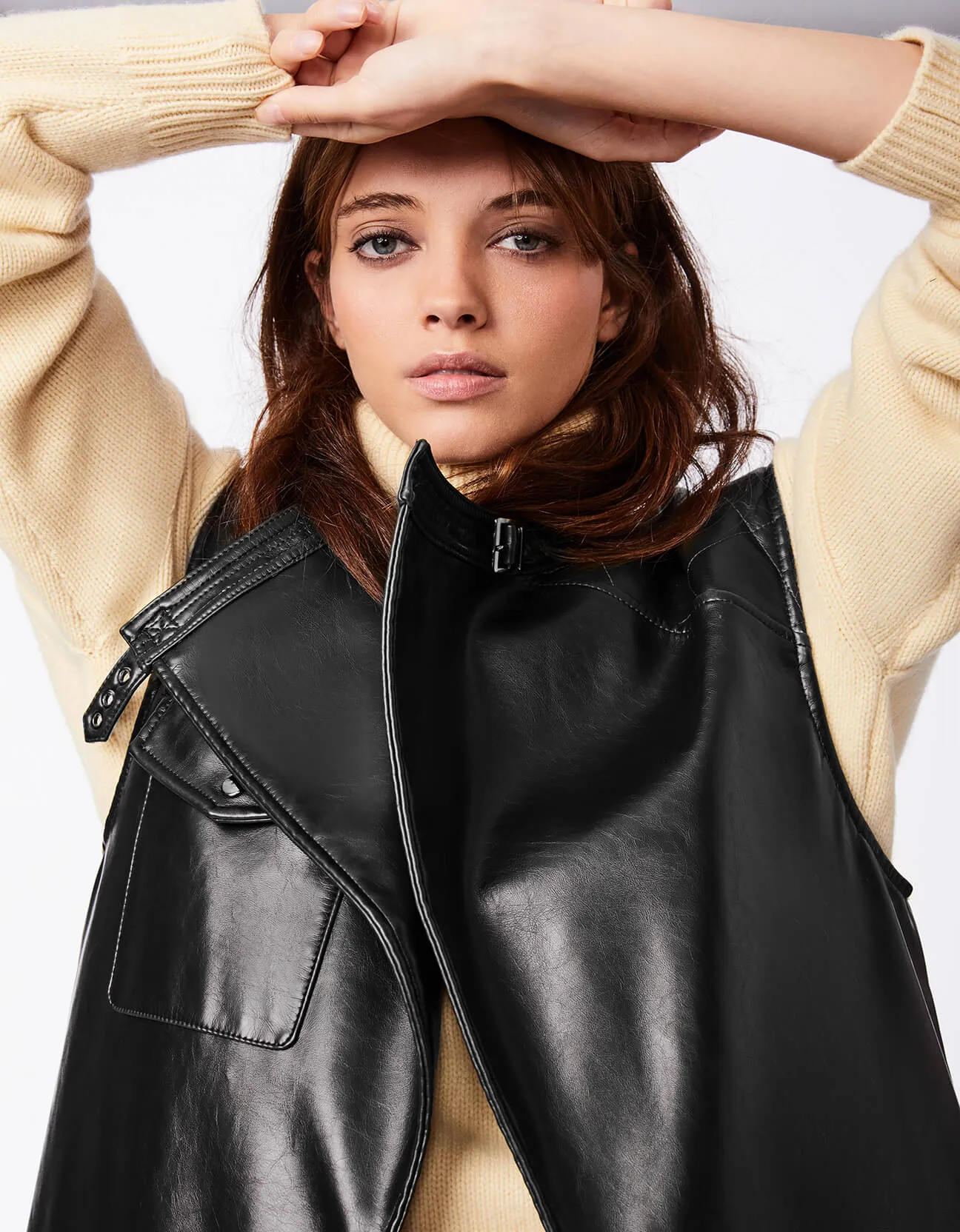 VEGAN LEATHER VEST COAT