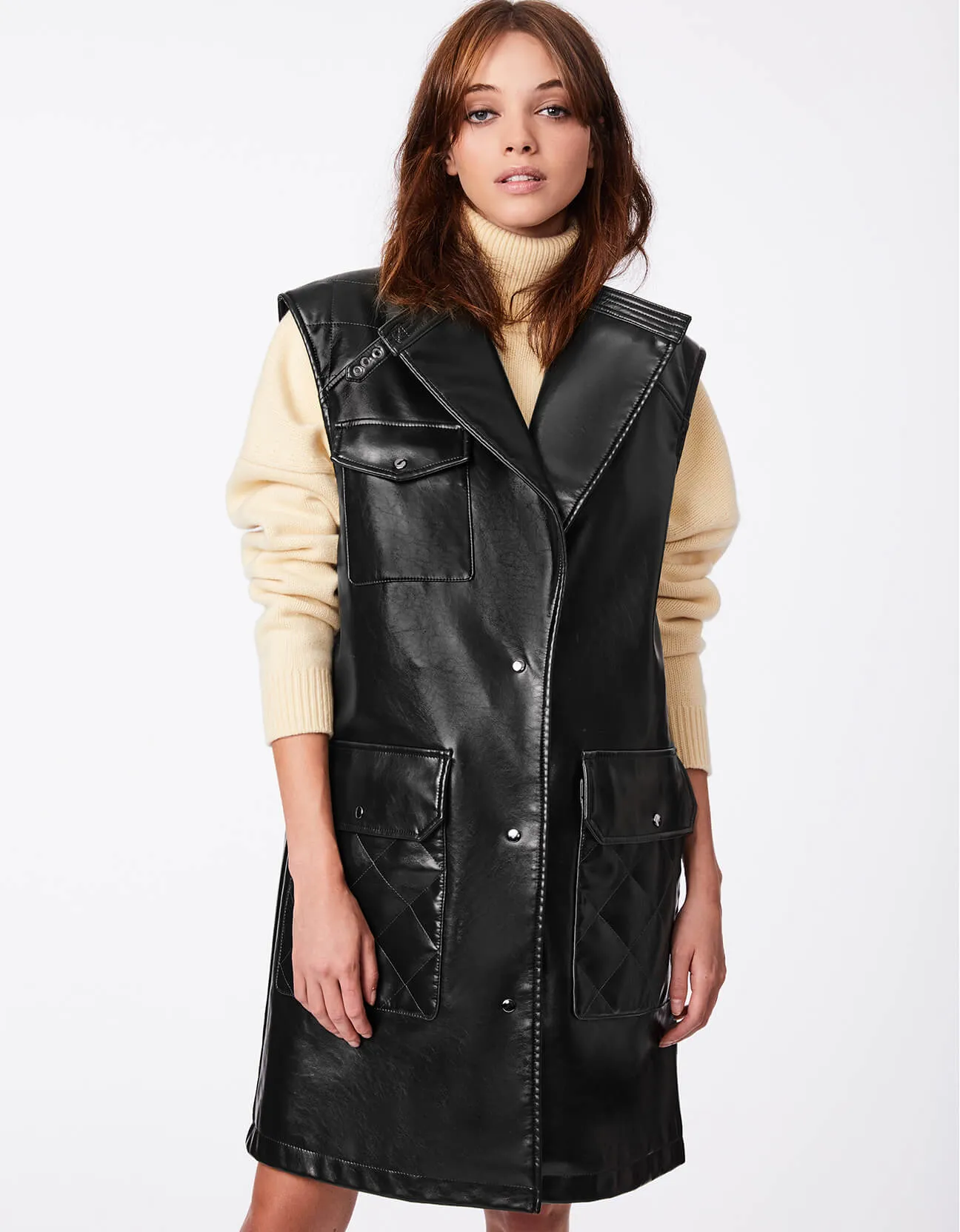 VEGAN LEATHER VEST COAT