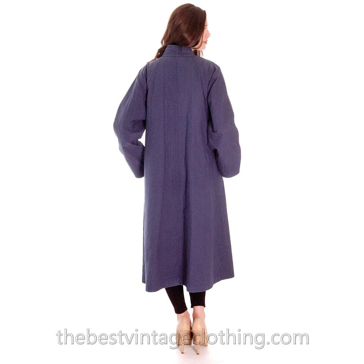 Vintage 1970s Vuokko Maxi Coat Indigo Speckled Print Blue Tent A line XS