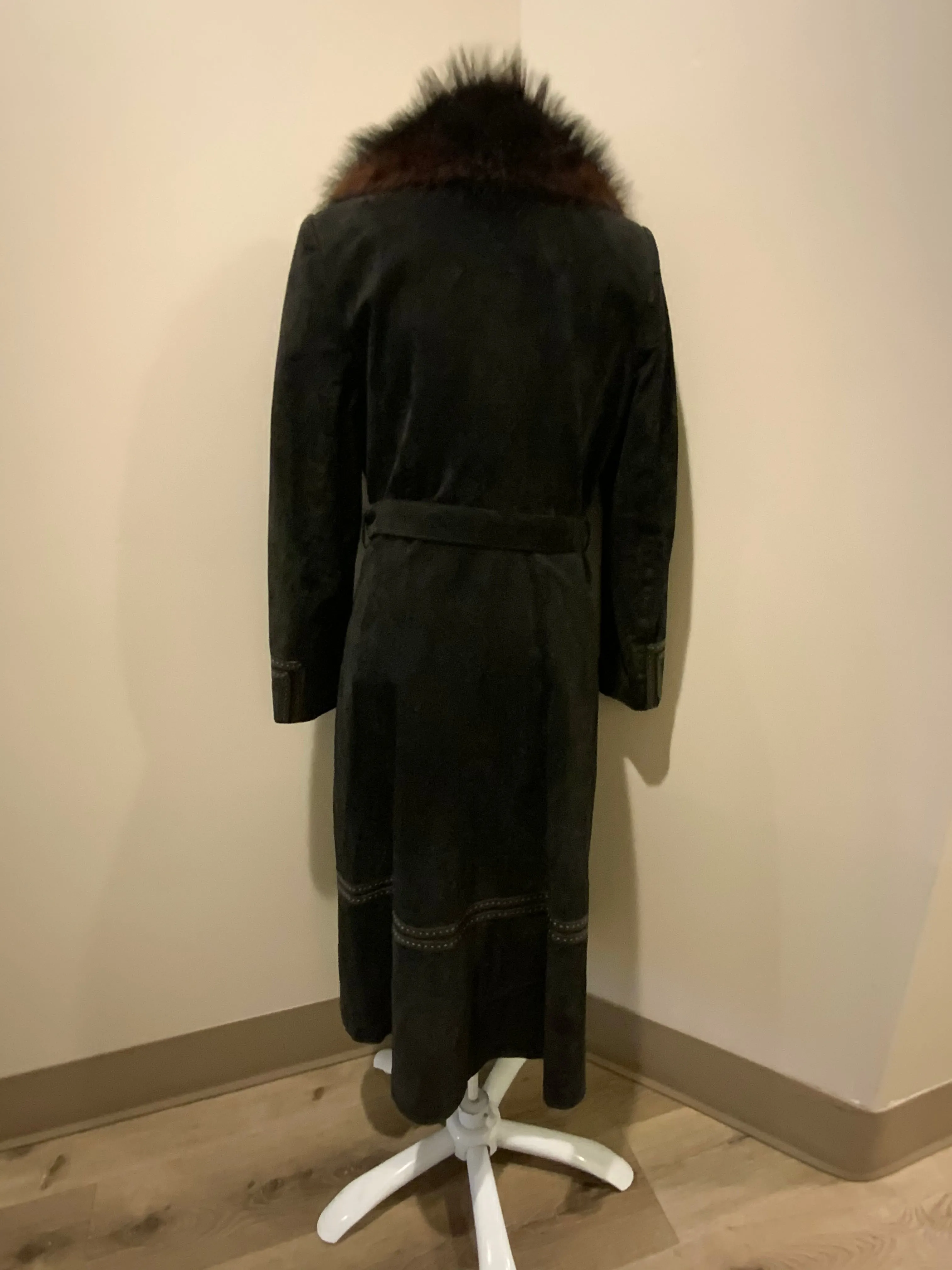 Vintage Jeno De Paris Black Suede Full Length Coat, Made in Canada