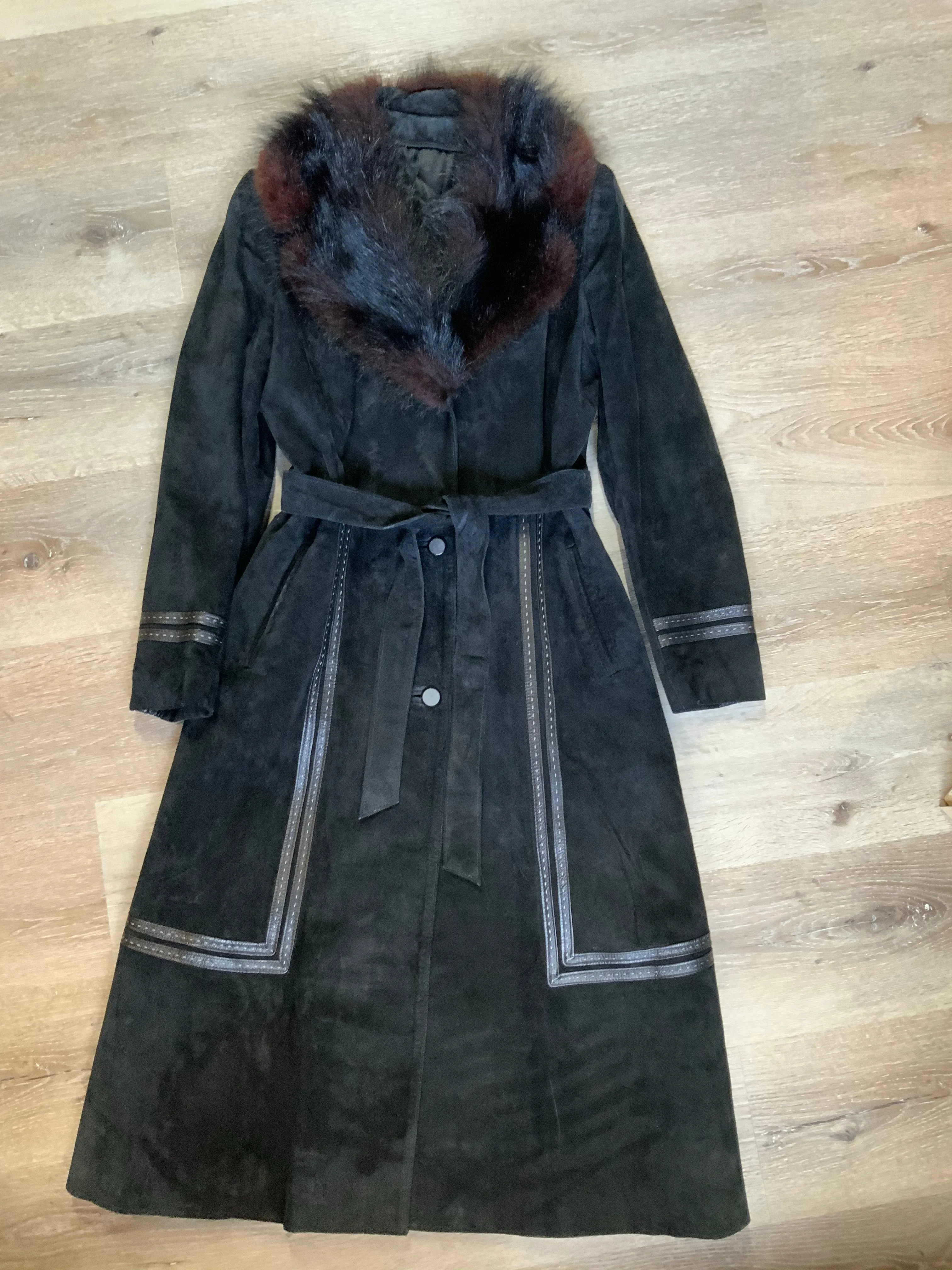 Vintage Jeno De Paris Black Suede Full Length Coat, Made in Canada