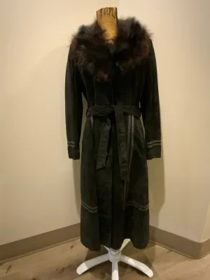 Vintage Jeno De Paris Black Suede Full Length Coat, Made in Canada