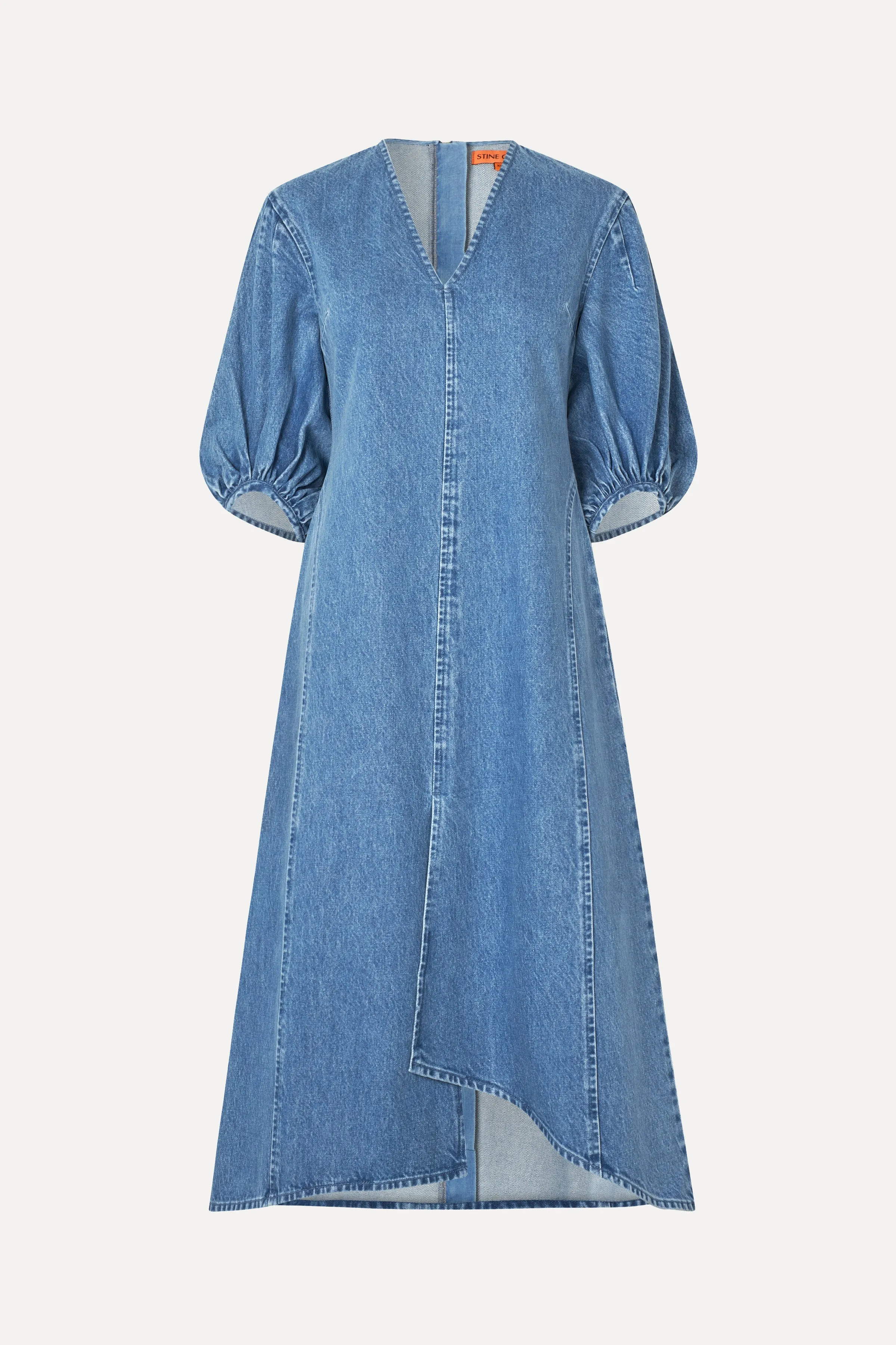 Volume Sleeves Midi Dress - Denim Blue