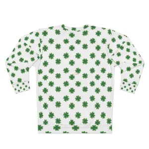 White St. Patty's Day Sweatshirt, St. Patrick's Day Green Clover Print Unisex Sweatshirt Couples Tops Outfit - Made in USA