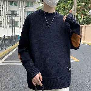 WIAOFELLAS  -  Winter Fashion Korean Edition Thickened Round Neck Panel Loose and Versatile Puppy Handsome Student Knitted Long Sleeve Sweater