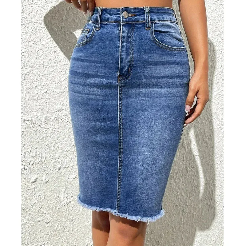 ﻿Women High Waist Denim Skirts Stretch Jeans Casual Bodycon Skirt