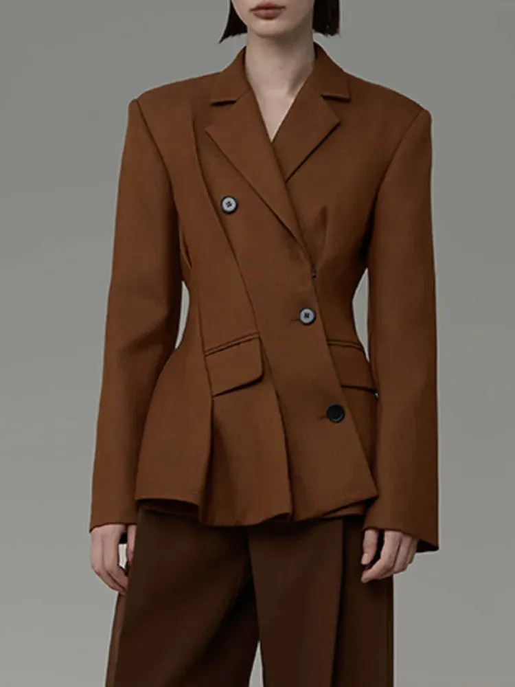 Women's Asymmetrical Brown Blazer Coat | Slimming Fit