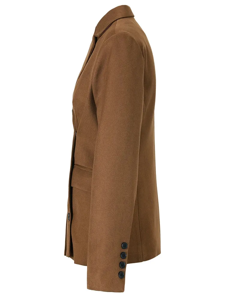 Women's Asymmetrical Brown Blazer Coat | Slimming Fit