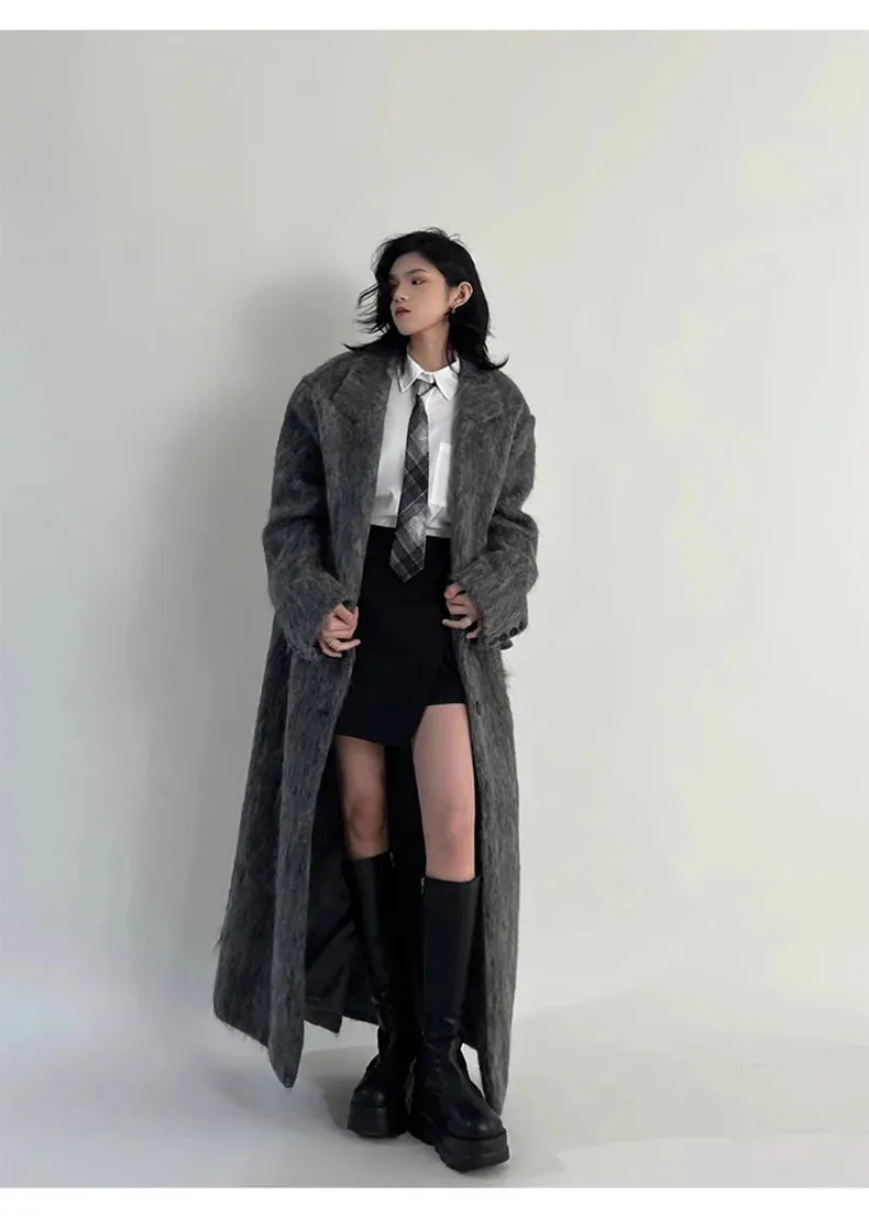 Women's Oversized Gray Woolen Trench Coat