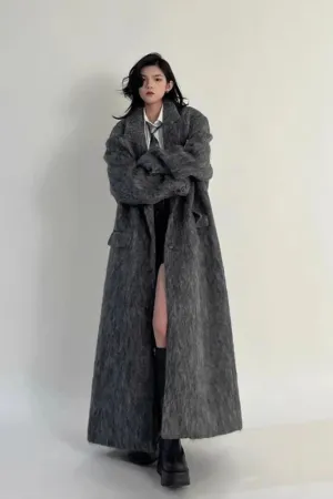 Women's Oversized Gray Woolen Trench Coat