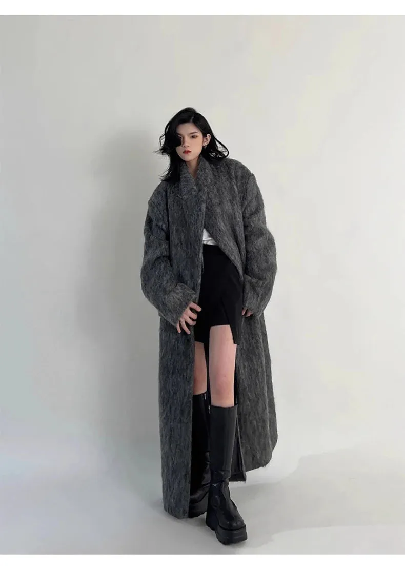 Women's Oversized Gray Woolen Trench Coat