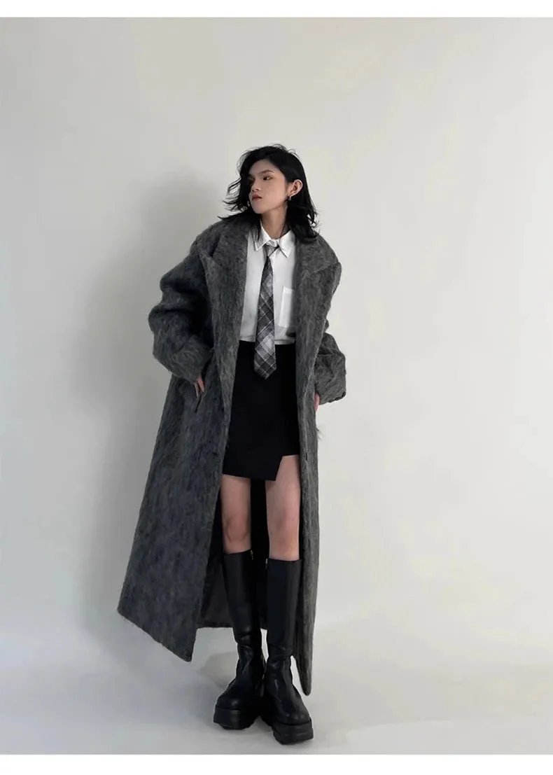 Women's Oversized Gray Woolen Trench Coat