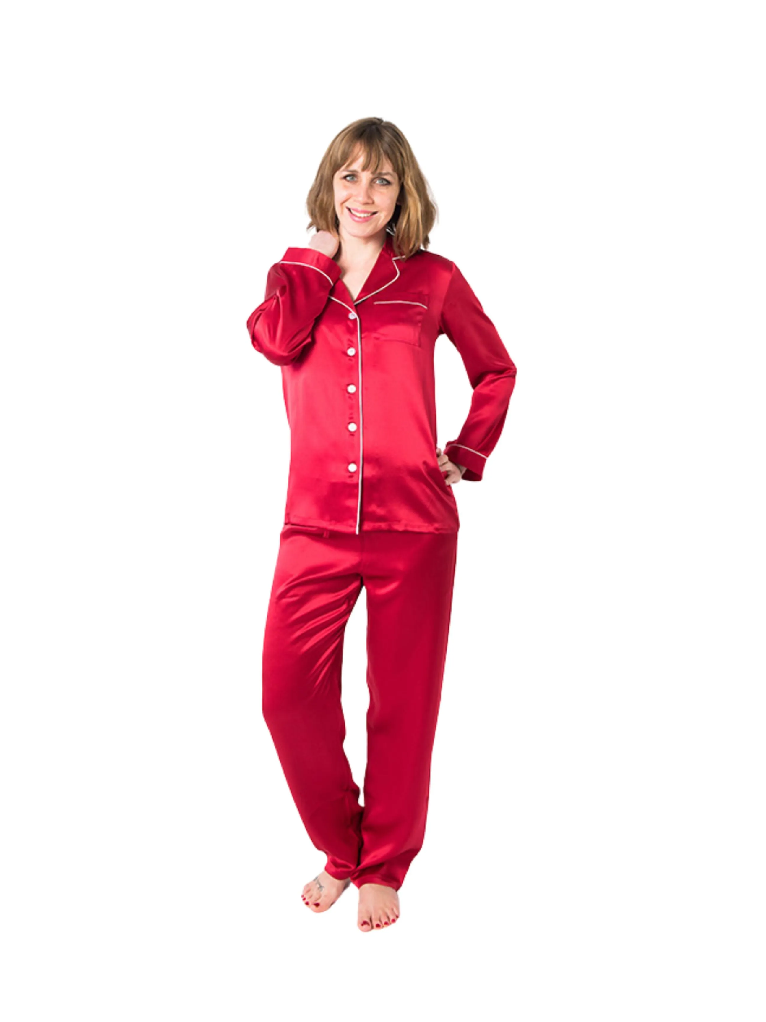 Women's Red Mulberry Silk Pajama Set