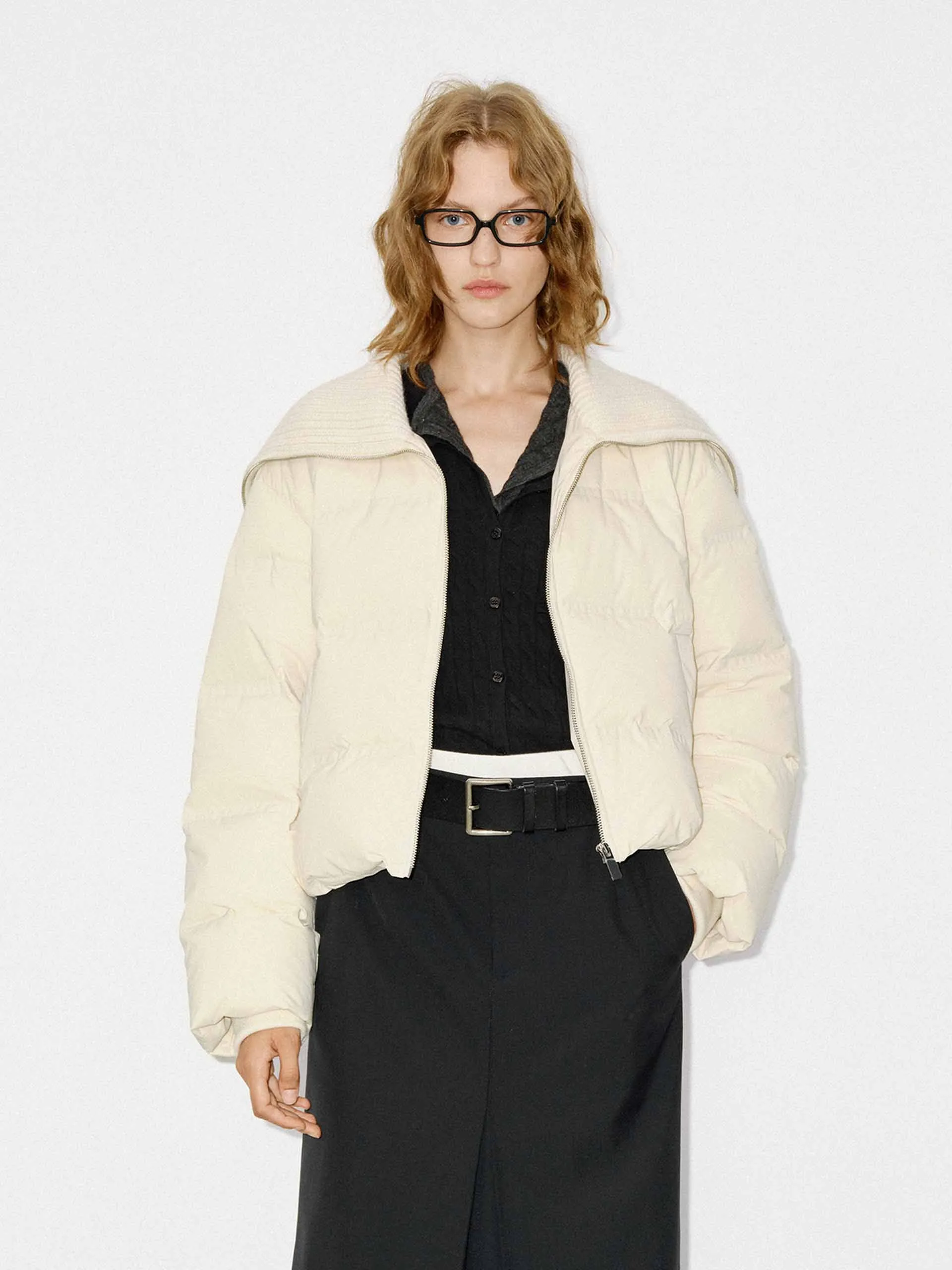 Wool Collar Cropped Down Jacket