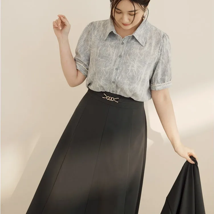 Work Chiffon A-Line Chain Waist Long Maxi Skirt