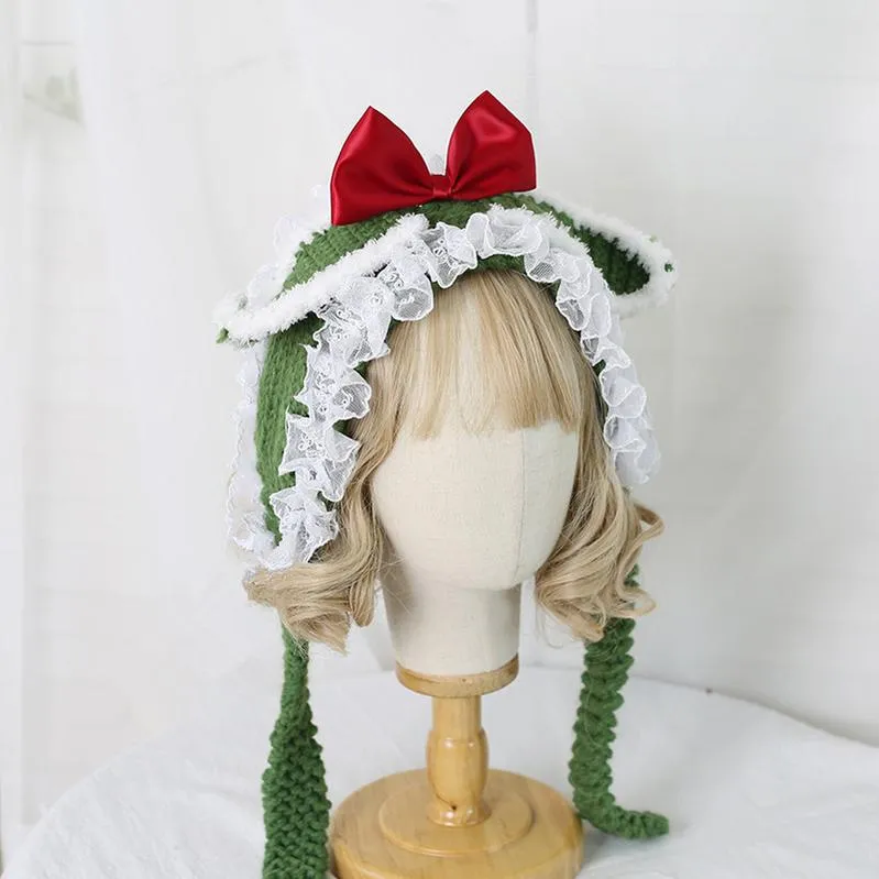 Xiaogui~Kawaii Lolita Bunny Ears Christmas Knit Hat