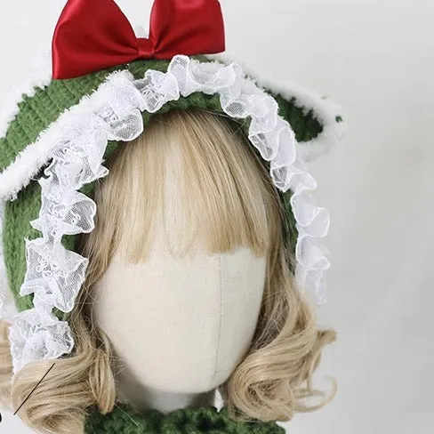 Xiaogui~Kawaii Lolita Bunny Ears Christmas Knit Hat