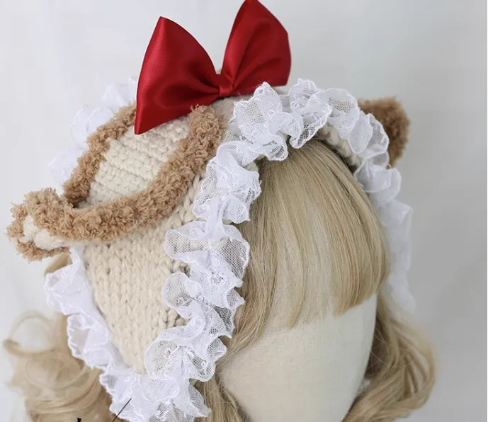 Xiaogui~Kawaii Lolita Bunny Ears Christmas Knit Hat