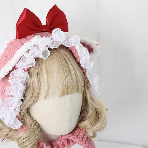 Xiaogui~Kawaii Lolita Bunny Ears Christmas Knit Hat