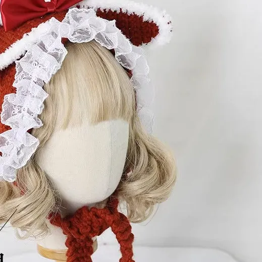 Xiaogui~Kawaii Lolita Bunny Ears Christmas Knit Hat