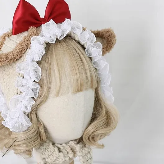 Xiaogui~Kawaii Lolita Bunny Ears Christmas Knit Hat