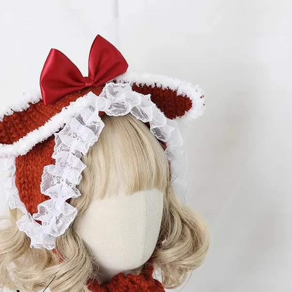 Xiaogui~Kawaii Lolita Bunny Ears Christmas Knit Hat