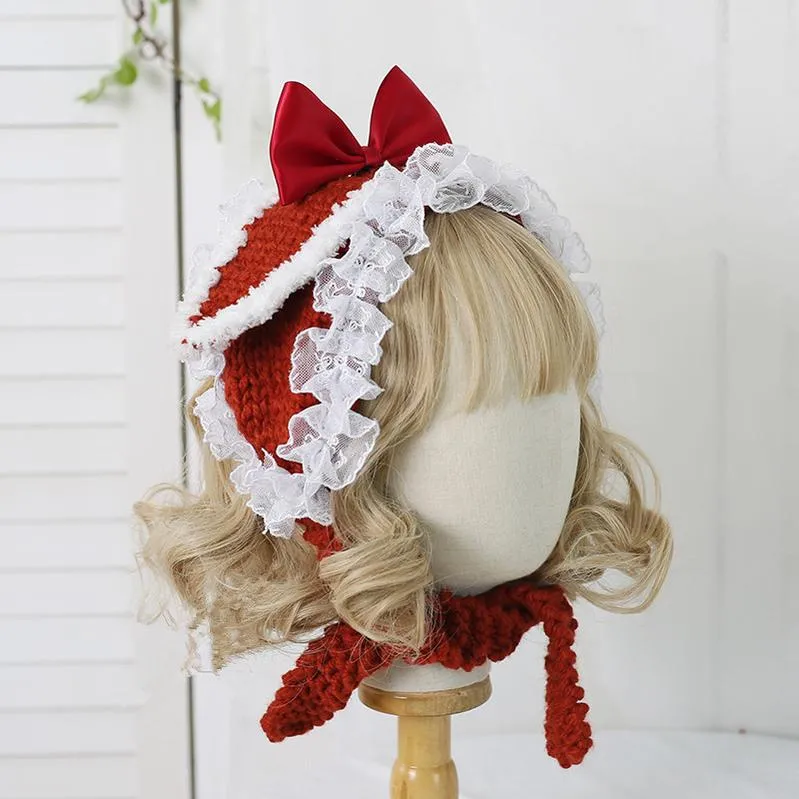 Xiaogui~Kawaii Lolita Bunny Ears Christmas Knit Hat