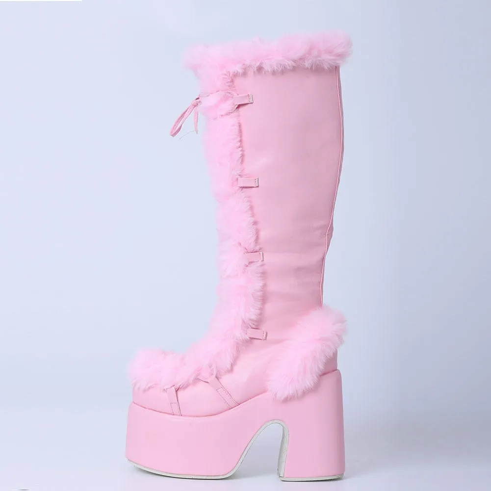 Y2K Aesthetic Kawaii Winter Fur Platform Boots