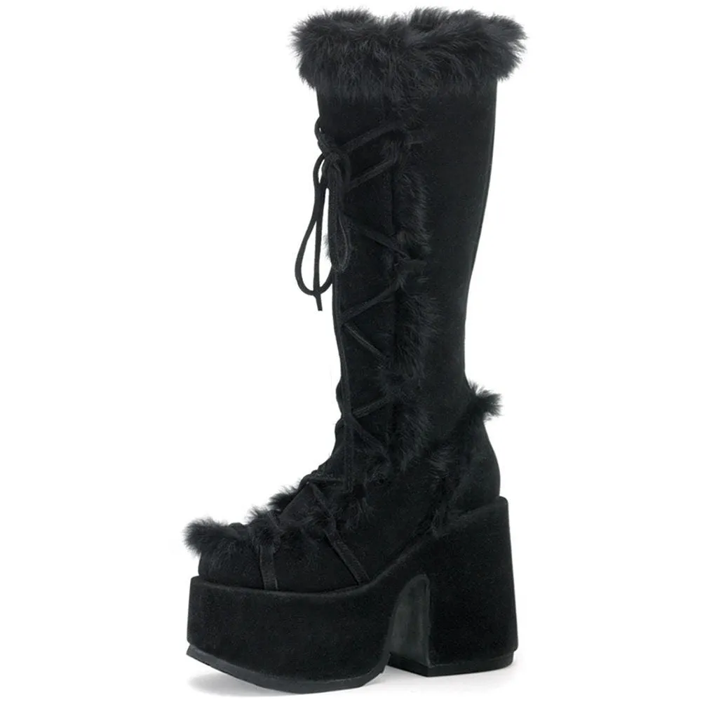 Y2K Aesthetic Kawaii Winter Fur Platform Boots