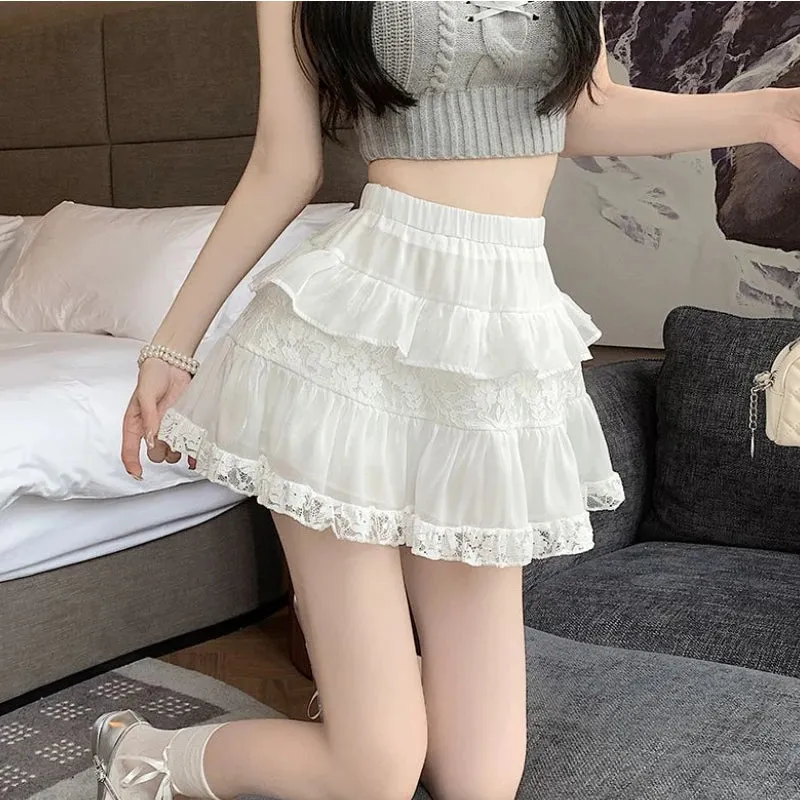 YESMYTOOL  -   Kawaii Mini Skirt Women Lace Ruffle Patchwork Summer High Waist Balletcore A-line Short Skirt Coquette Girl Aesthetic